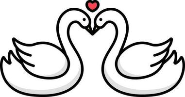 Isolated Heart With Couple Swan Flat Icon. vector