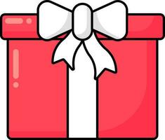 Red Gift Box With Silver Bow Ribbon Flat Icon. vector