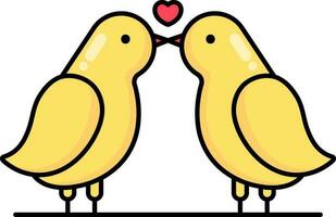 Kissing Yellow Birds Icon In Flat Style. vector