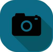 Black Camera Icon On Teal Square Background. vector