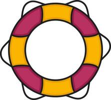 Pink And Yellow Swimming Ring Flat Icon. vector