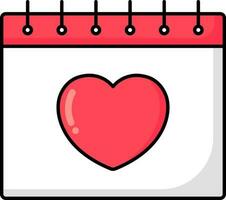 Flat Style Heart With Calendar Icon In Red And White Color. vector