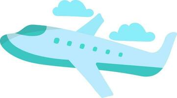 Flat Illustration Of Blue Airplane In Cloud White Background. vector