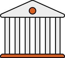 Grey And Orange Bank Icon In Flat Style. vector