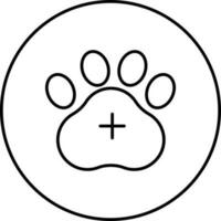 Isolated Paw With Medical Cross In Circle Linear Icon. vector