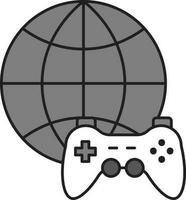 Flat Style Globe With Gamepad Grey And White Icon. vector