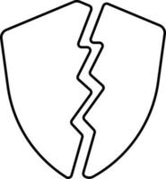 Broken Shield Black Thin Line Art Icon. vector