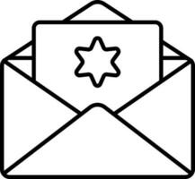 Star Message Envelope Icon In Black Thin Line Art. vector