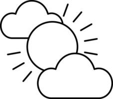 Sun Hide In Clouds Black Stroke Icon. vector