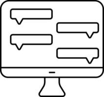 Online Chatting Message Computer Screen Icon In Thin Line Art. vector