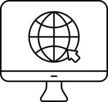 Black Outline Illustration Of Cursor Arrow On Globe In Desktop Screen. vector