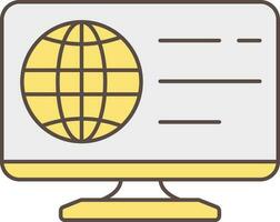 Grey And Yellow Globe In Desktop Screen Flat Icon. vector