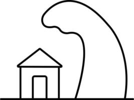 Tsunami With Home Building Outline Icon. vector