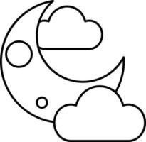 Half Moon With Cloud Icon In Thin Line Art. vector