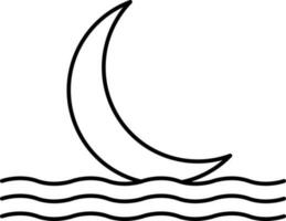 Half Moon With Water Wave Stroke Icon. vector