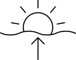 Black Thin Line Art Of Sun With Up Arrow Icon. vector