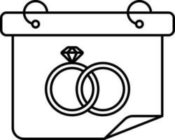 Black Line Art Couple Ring Symbol On Calendar Icon In Flat Style. vector