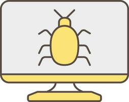 Flat Style Bug In Computer Screen Yellow And Grey Icon. vector