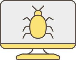 Flat Style Bug In Computer Screen Yellow And Grey Icon. vector