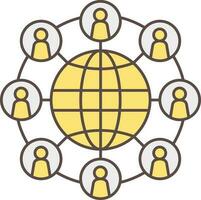 Grey And Yellow User Global Connection Icon. vector