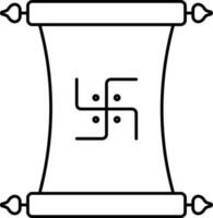 Swastika Symbol On Scroll Paper Icon In Black Linear Art. vector