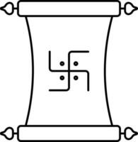 Swastika Symbol On Scroll Paper Icon In Black Linear Art. vector