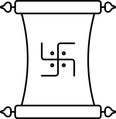 Swastika Symbol On Scroll Paper Icon In Black Linear Art.