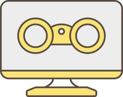 Binocular Computer Screen Icon In Yellow And Grey Color. vector