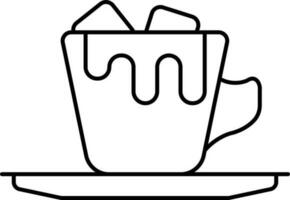 Cube In Tea Cup Icon In Black Line Art. vector