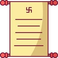 Scroll Letter With Swastika Symbol Or Icon In Red And Yellow Color. vector