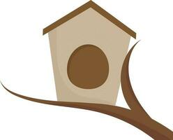 Birdhouse Over Branch Element In Brown Color. vector