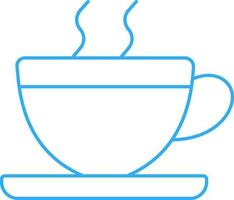 Hot Tea Or Coffee Cup On Plate Thin Line Art Icon. vector