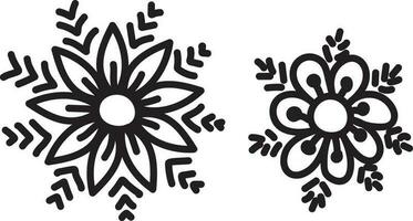 Two Type Floral Snowflake Icon In Thin Line Art. vector