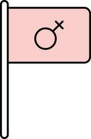 Isolated Flag With Female Gender Symbol Icon In Pink And White Color Flat Style. vector