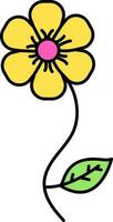 Isolated Beautiful Flower With Leaves Icon In Yellow And Pink Color. vector