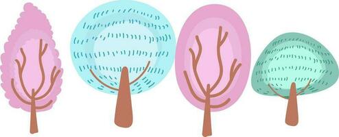 Different Type Tree Element In Flat Style. vector