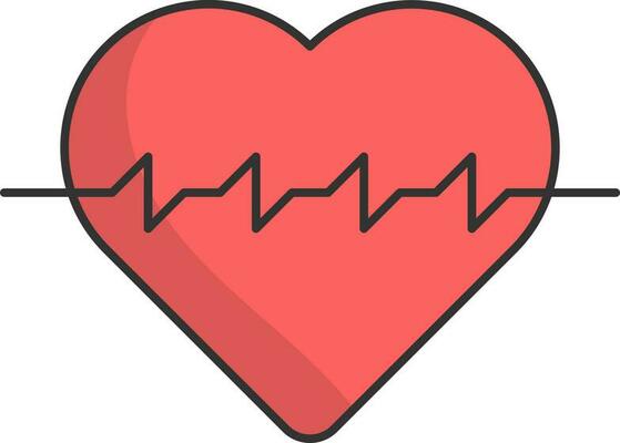Isolated Red Heart With Pulse Line Icon In Flat Icon.
