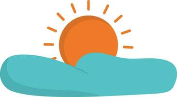 Orange And Blue Sunrise Or Sunset Icon In Flat Style. vector