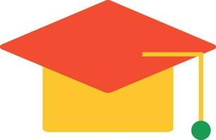 plano estilo graduación gorra icono en amarillo y rojo color. vector