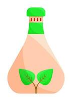 Sticker Illustration of Leaf Inside Flask In Flat Design. vector