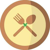 Cross Frock And Spoon On Plate Yellow And Brown Icon. vector