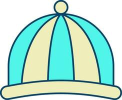 Turquoise And Yellow Woolen Hat Icon In Flat Style. vector