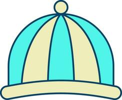 Turquoise And Yellow Woolen Hat Icon In Flat Style. vector