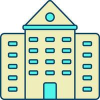 Yellow And Turquoise Building Flat Icon. vector