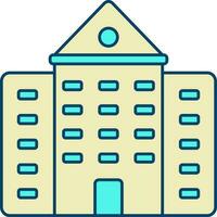 Yellow And Turquoise Building Flat Icon. vector