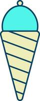 Turquoise And Yellow Ice Cream Cone Icon. vector