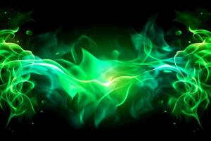 Drawn neon color green, Burning flame background material abstract hand. photo