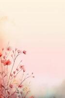 light pink background paper texture tiny petal flower painting in watercolor style. photo