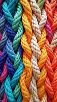 A pattern of multicoloured ropes and twines twisted. photo