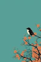 Simple flowers and bird Phone modern wallpaper, minimal, abstract, aesthetic, modern, minimalistic. photo